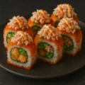  Volcano Maki Shrimp tempura, masago, avocado, scallion, cucumber,spicy mayo, crab salad on top ( crab meat with cucumber)